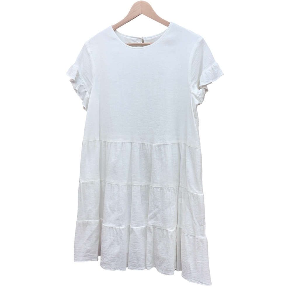 Rachel Parcel White Tiered Short Sleeve Baby Doll Dress 8
